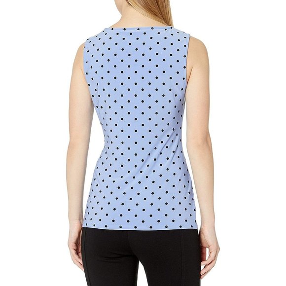 New Anne Klein Blue Ruched Polka Dot Tank Top - Picture 3 of 3